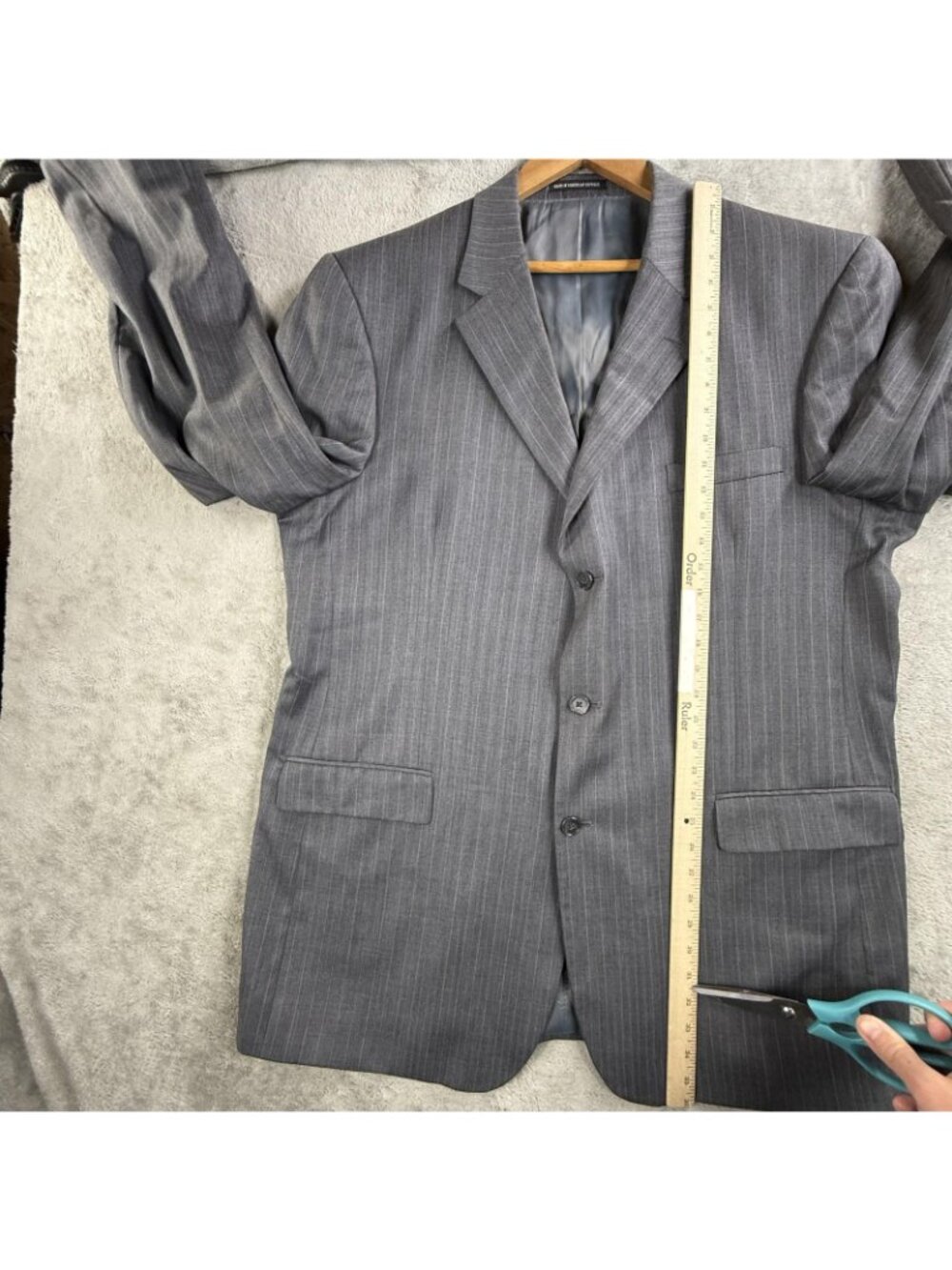 Gianfranco Ruffini Suit Jacket Mens 48XL Gray Pinstripe Wool Super 100s 2 Button - Picture 11 of 16